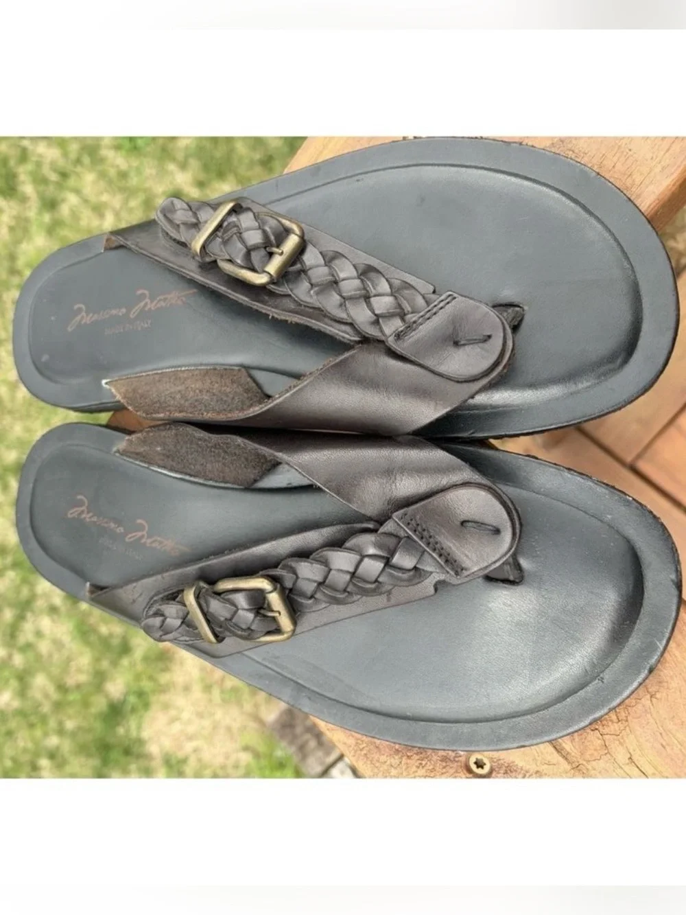 Massimo Matteo Braided Leather Thong Sandals - Dark Brown Sz 9